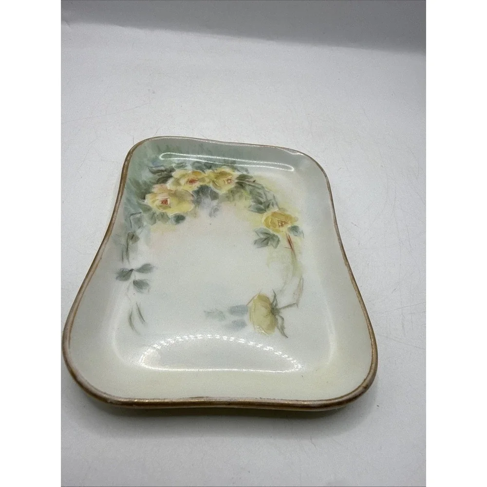 Antique 1910 Limoge France A. Klingenberg Hand Paint Yellow Roses Vanity Tray